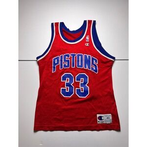 Champion Detroit Pistons Jersey Mens 40 Red Grant Hill 33 Vintage NBA Mesh 90s